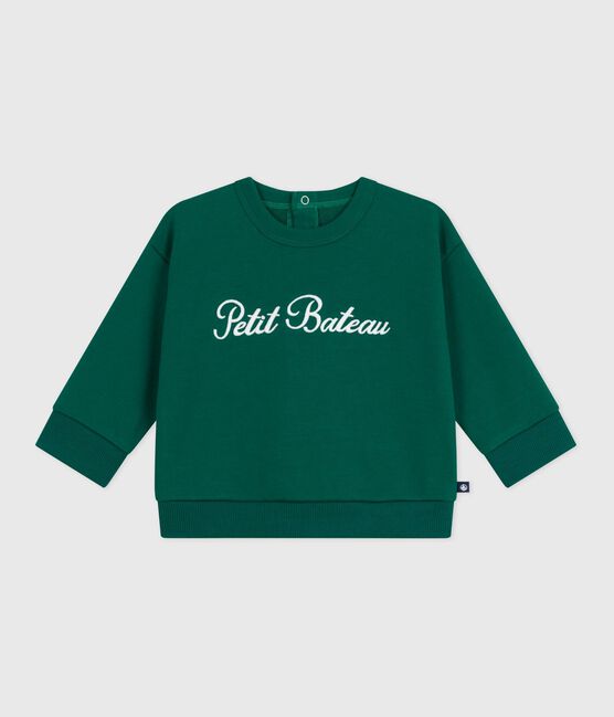 Babies' Petit Bateau embroidered cotton sweatshirt EVERGREEN green