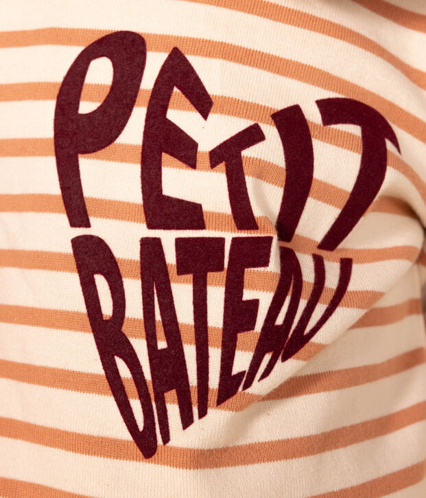 Girls' iconic cotton Breton top Ecru/pink