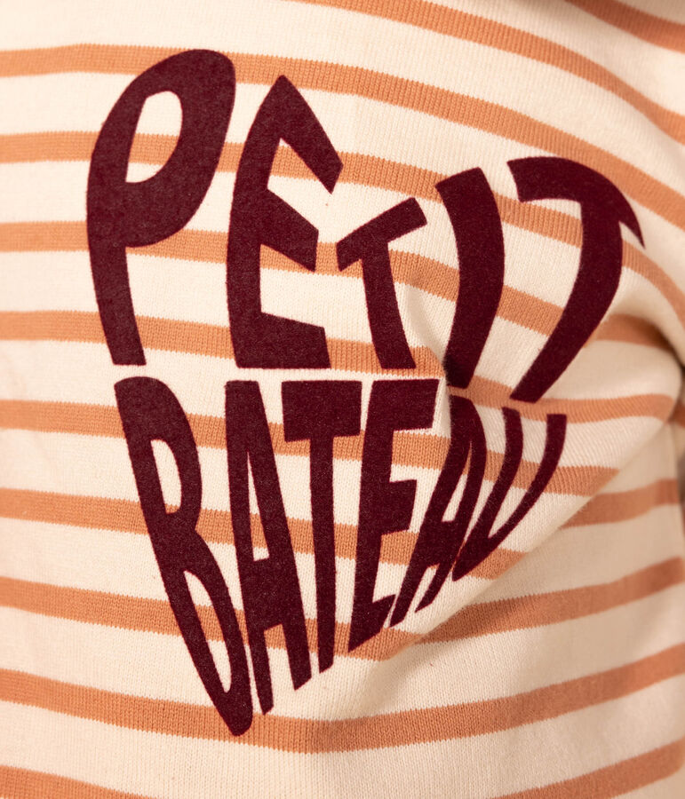 Girls' iconic cotton Breton top Ecru/pink