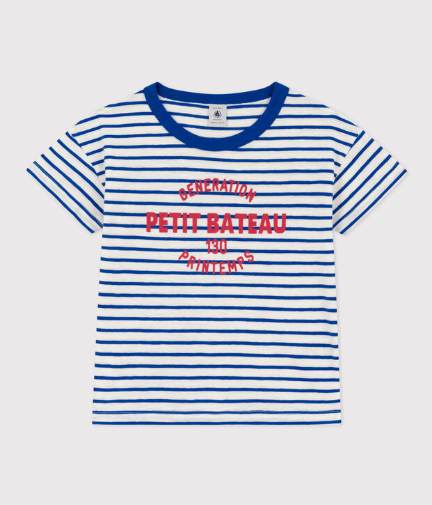 Children's Stripy Unisex Cotton T-Shirt white/blue