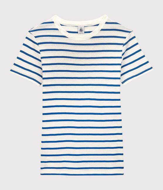 Women's Iconic Organic Cotton Round Neck T-Shirt MARSHMALLOW white/DELFT blue
