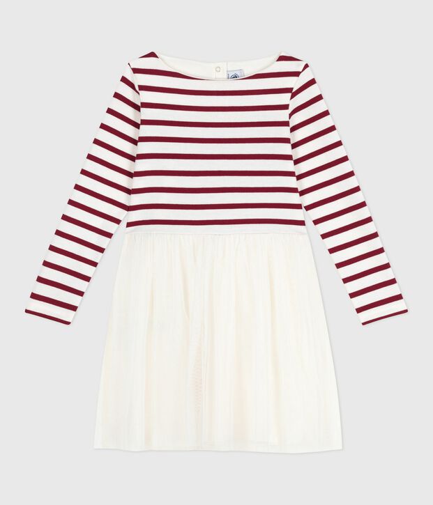 Children's long-sleeved dress in cotton and tulle red/red