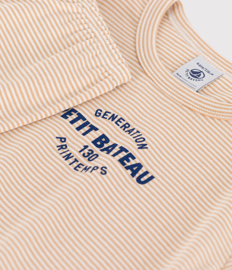 Children's Unisex Striped Cotton Pyjamas beige/white