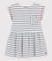 Girls' Short-Sleeved Cotton Dress MARSHMALLOW white/SMOKING blue
