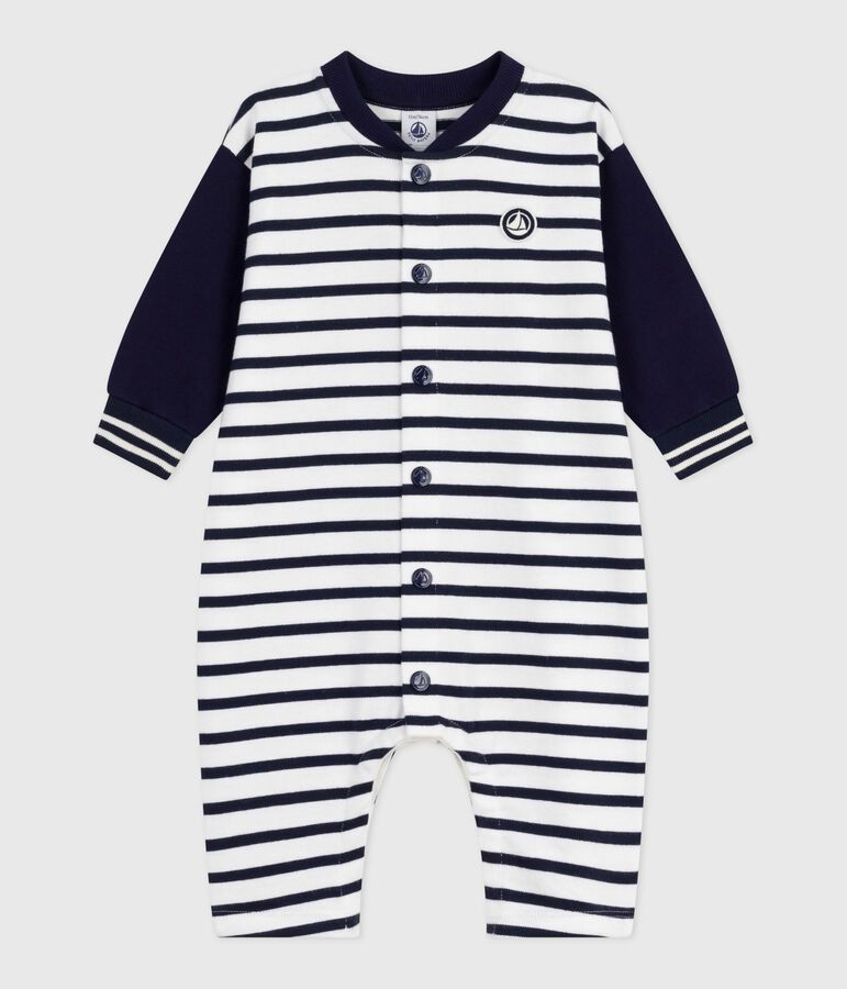Babies long Breton stripe-printed cotton playsuit white/blue