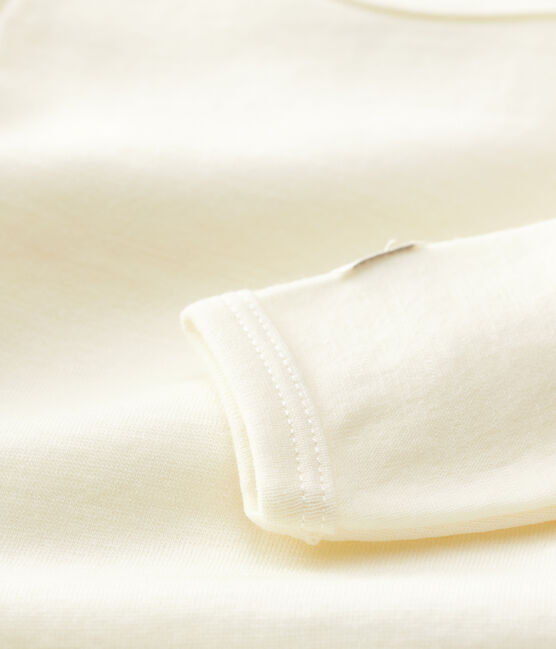 Babies' Long-Sleeved Bodysuit in Cotton/Wool MARSHMALLOW white