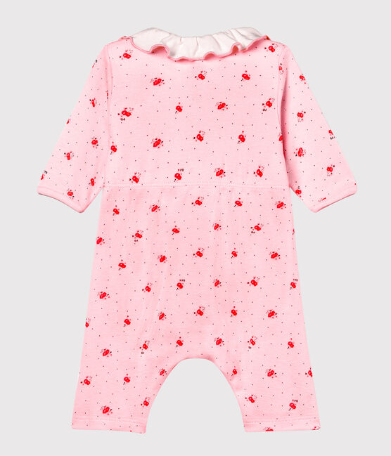 Baby girls' footless bodyjama in printed 1x1 rib knit VIENNE pink/MULTICO white