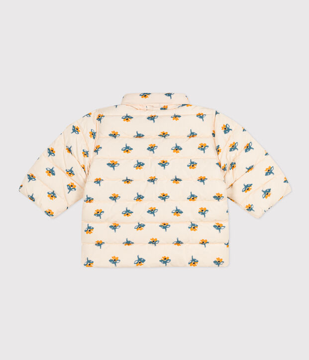 Babies' Patterned Puffer Jacket with Retractable Hood Ecru/multicolor