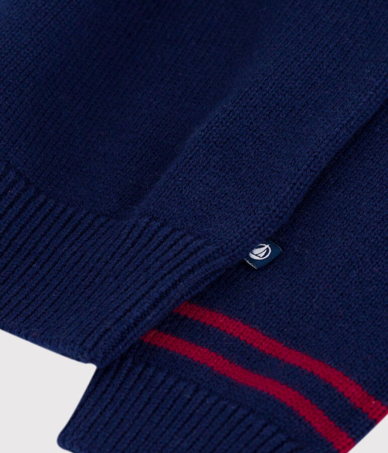 Children's high-necked jumper in patterned wool and cotton blue/multicolor