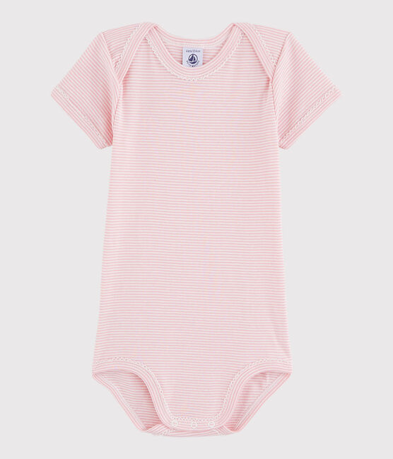 Baby Girls' Short-Sleeved Bodysuit CHARME pink/MARSHMALLOW white