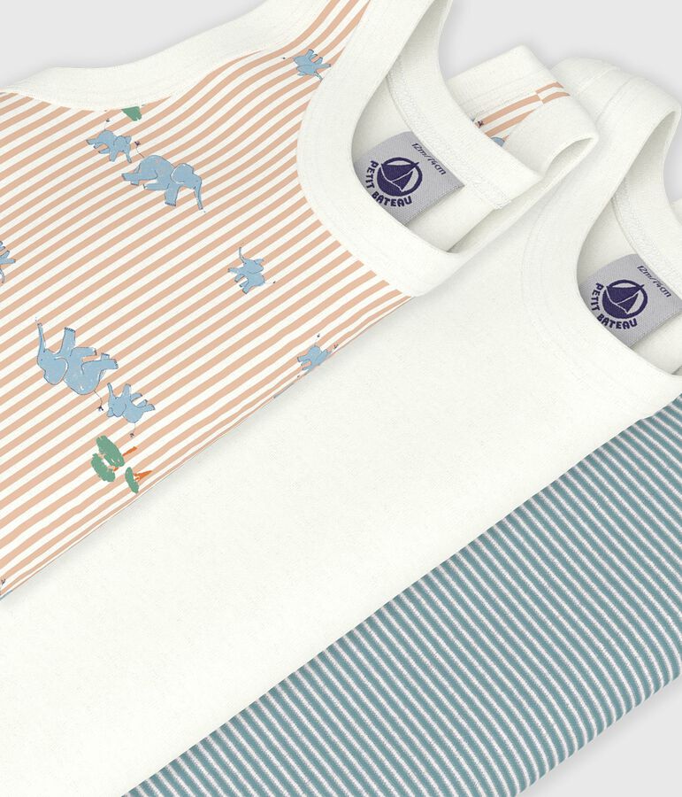 Pack of babies' sleeveless elephant print cotton bodies multicolor