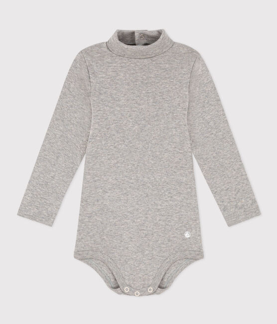 Babies' Long-Sleeved Roll Neck Cotton Bodysuit CHATON CHINE grey