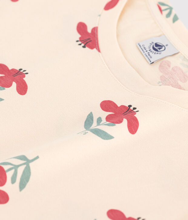 Women's Straight Round-Neck Cotton T-Shirt Ecru/multicolor