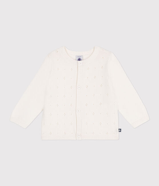 Babies' cotton cardigan in a decorative stitch MARSHMALLOW white