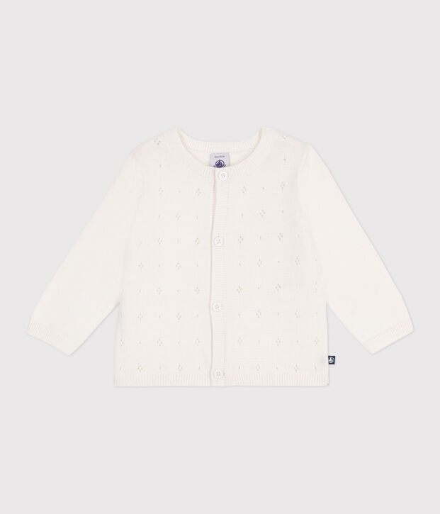 Babies' cotton cardigan in a decorative stitch white
