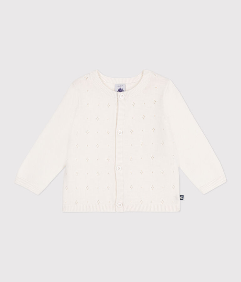 Babies' cotton cardigan in a decorative stitch white