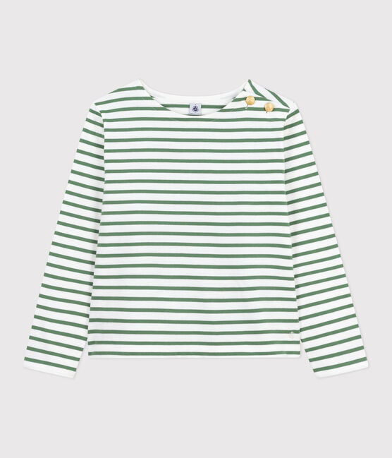 Women's long-sleeved cotton Breton top MARSHMALLOW green/PALMERAIE