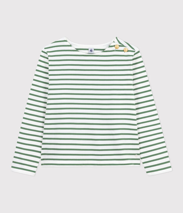 Women's long-sleeved cotton Breton top green/green