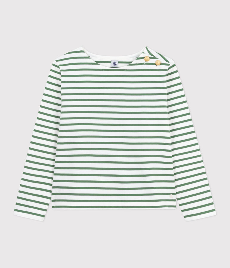 Women's long-sleeved cotton Breton top white/green