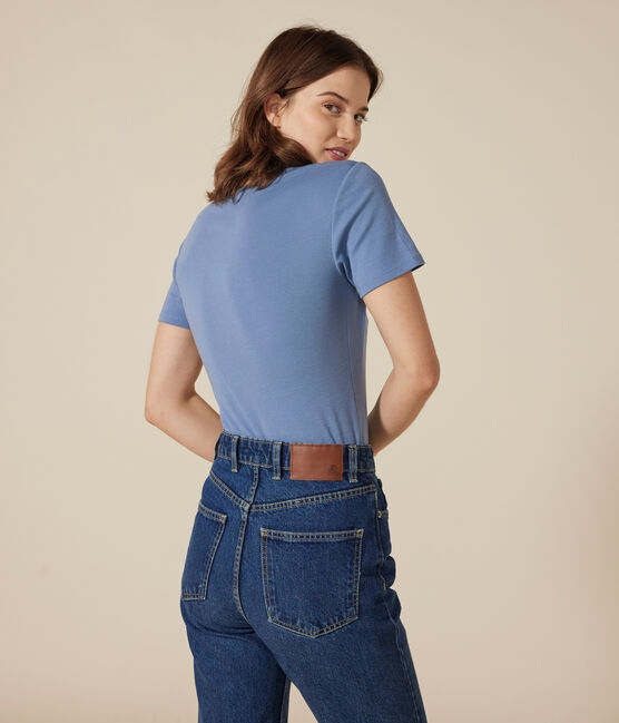 Women's Iconic Plain Cotton V-neck T-Shirt BEACH blue