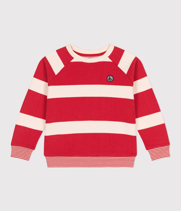 Children's unisex stripy cotton sweatshirt red/ecru