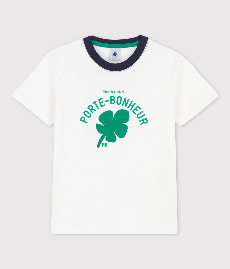 Boys' Short-Sleeved Cotton T-Shirt MARSHMALLOW white