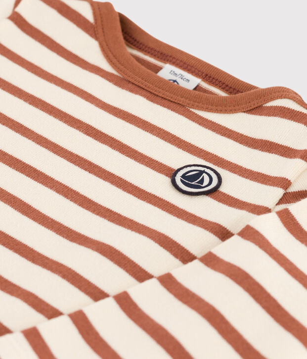 Babies' Thick Cotton Jersey Breton Top Ecru/brown