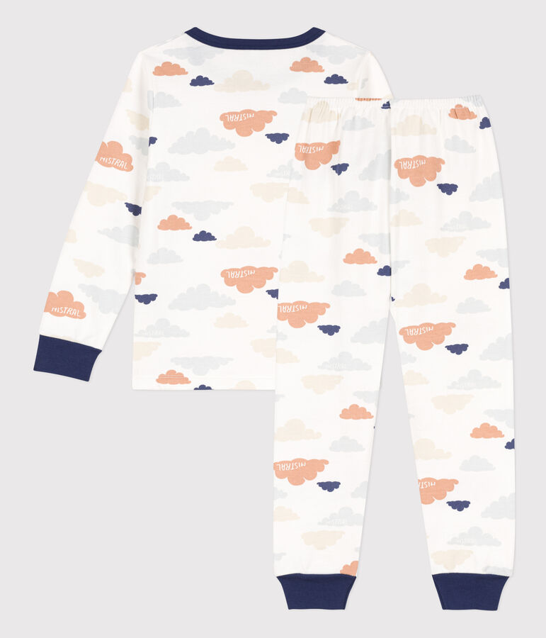 Children's Unisex Cloud Patterned Fleece Pyjamas white/multicolor