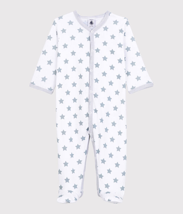 Babies' Starry Grey Cotton Sleepsuit white/grey
