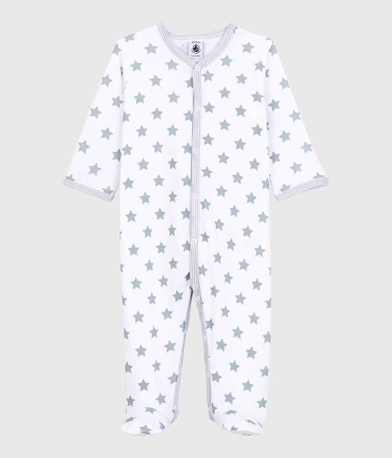 Babies' Starry Cotton Sleepsuit white/grey