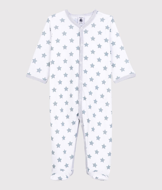 Babies' Starry Grey Cotton Sleepsuit ECUME white/MISTIGRI grey