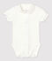 Babies' Short-Sleeved Organic Cotton Bodysuit with Collar MARSHMALLOW white