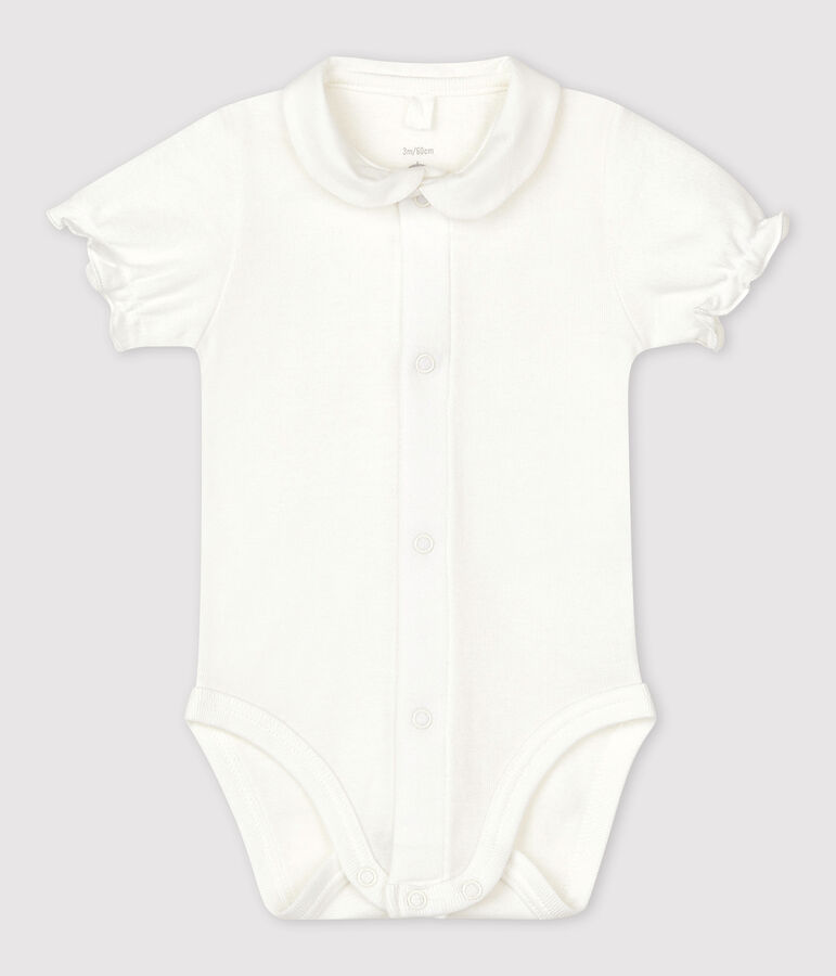 Babies' Short-Sleeved Organic Cotton Bodysuit with Collar white