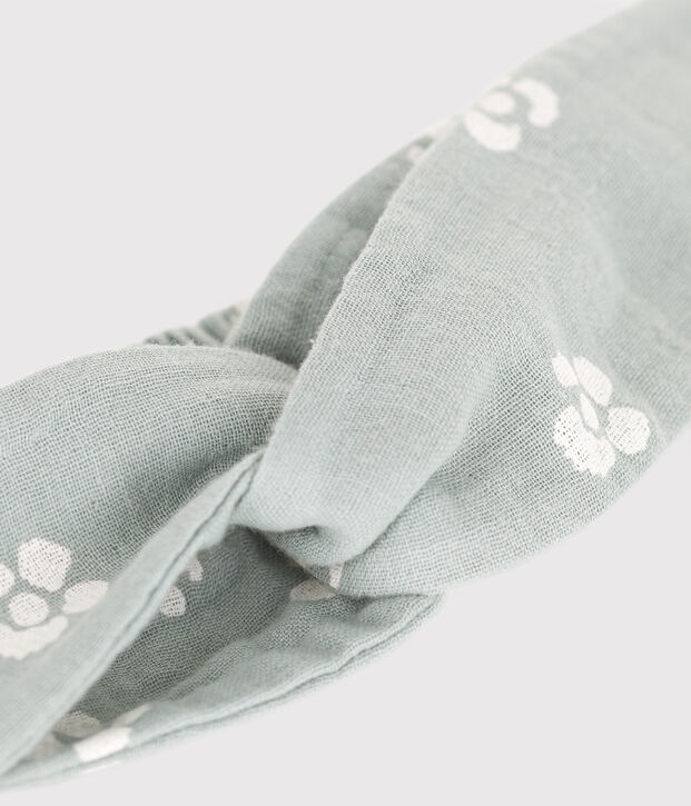 Baby headband in cotton gauze with flower print green/white