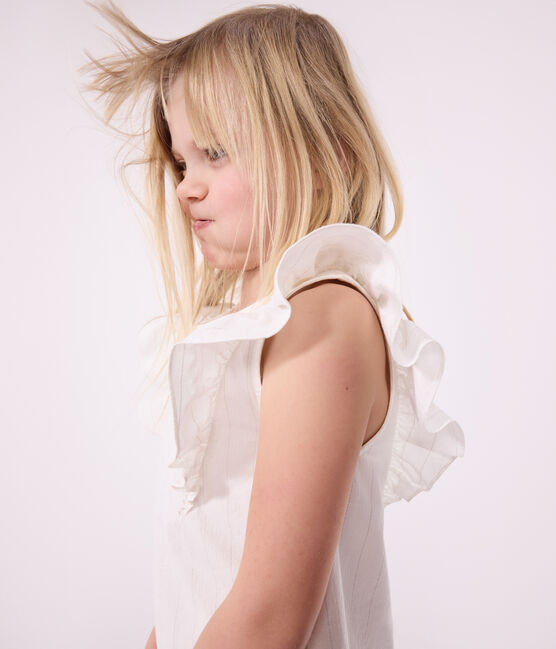 Children's short-sleeved cotton dress MARSHMALLOW white/ARGENT grey