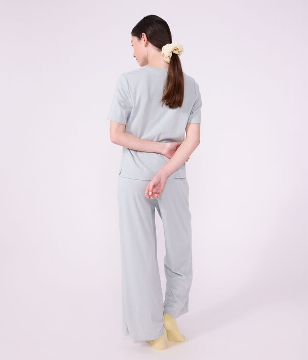 Women's wide-leg stripy cotton pyjamas grey/white