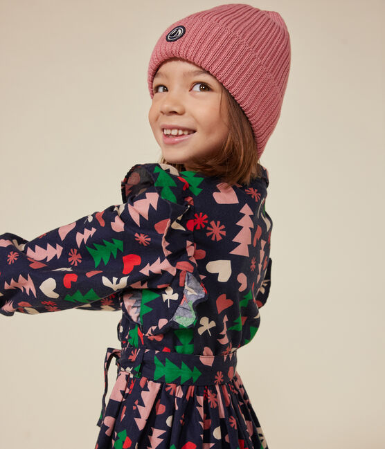 Little girl's long-sleeved flannel dress SMOKING blue/MULTICO white