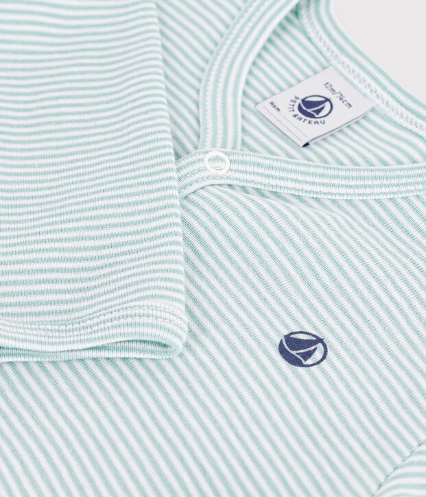 Babies' pinstriped cotton pyjama suit green/white