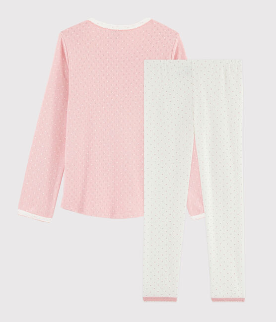 Girls' Pink Polka Dot Openwork Rib Knit Pyjamas MARSHMALLOW white/CHARME pink