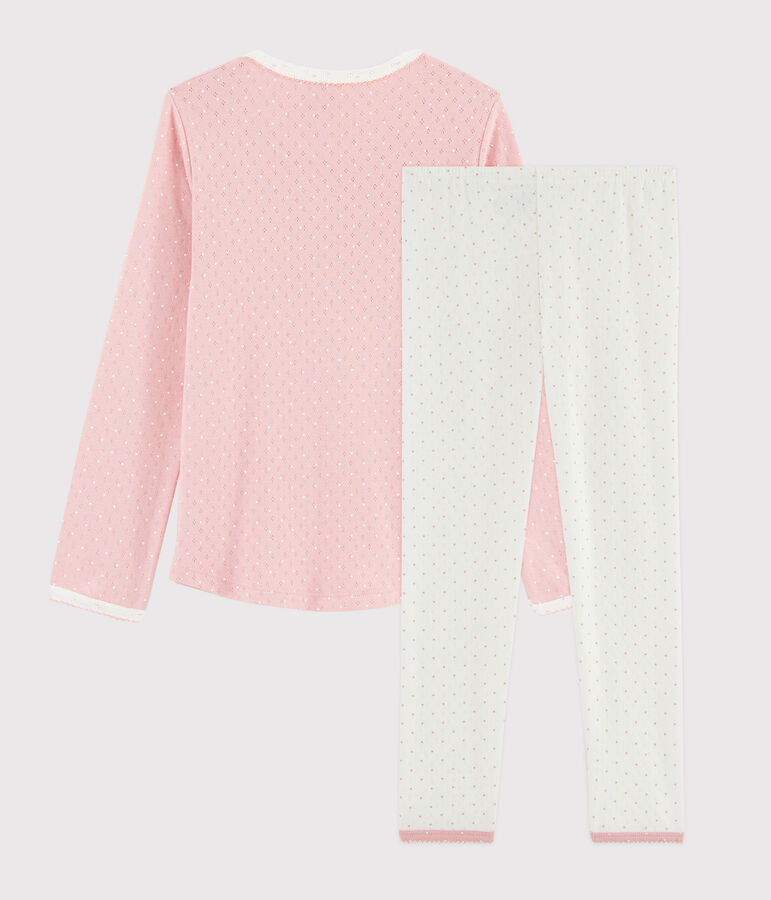 Girls' Pink Polka Dot Openwork Rib Knit Pyjamas white/pink