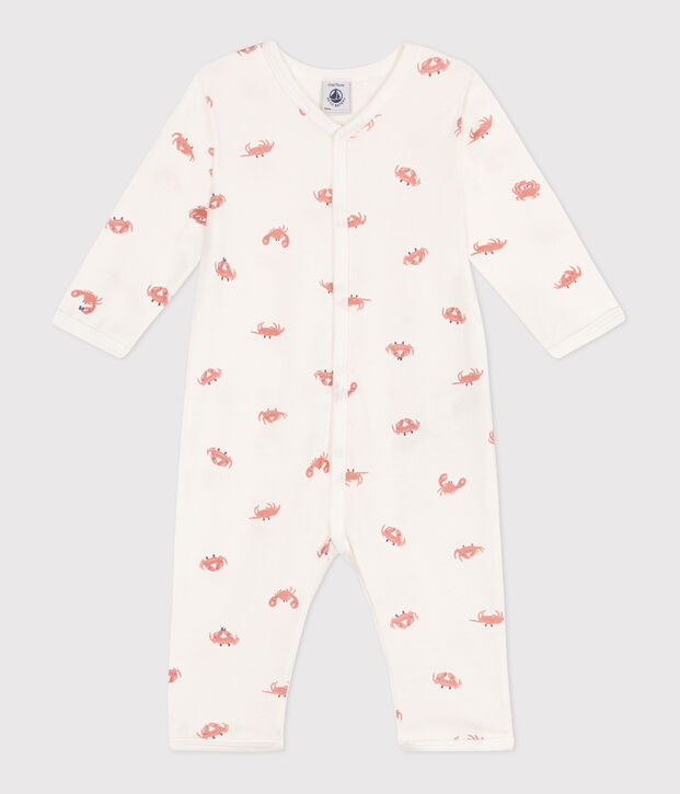 Babies' footless cotton crab pyjamas white/multicolor