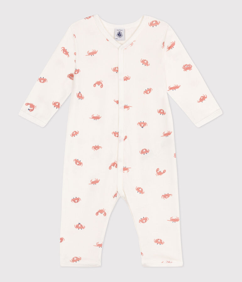 Babies' footless cotton crab pyjamas MARSHMALLOW white/MULTICO white