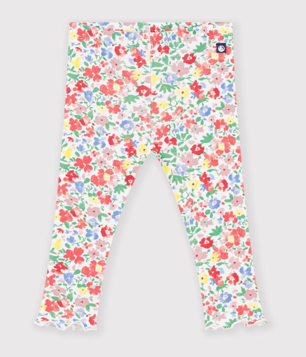 Babies' floral print cotton leggings white/multicolor