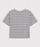 Women's Short-Sleeved Cotton Breton Top MARSHMALLOW white/SMOKING blue