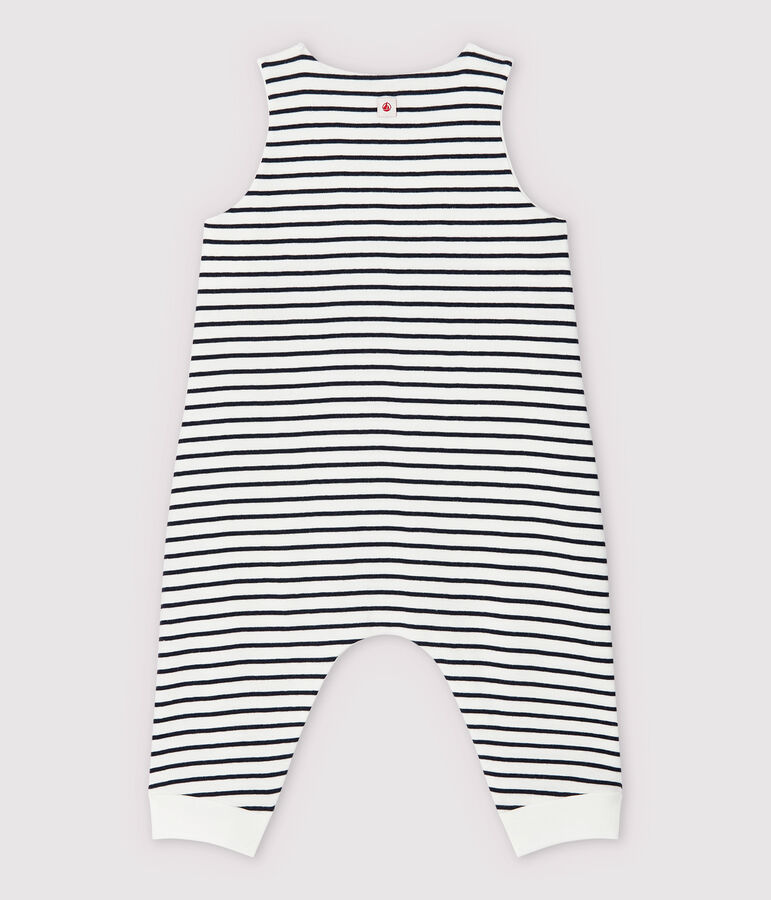Babies' Stripy Organic Cotton Long Dungarees white/blue