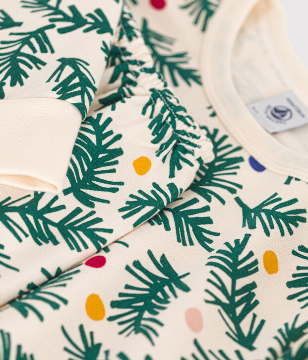 Children's Christmas tree print pyjamas in brushed fleece Ecru/multicolor