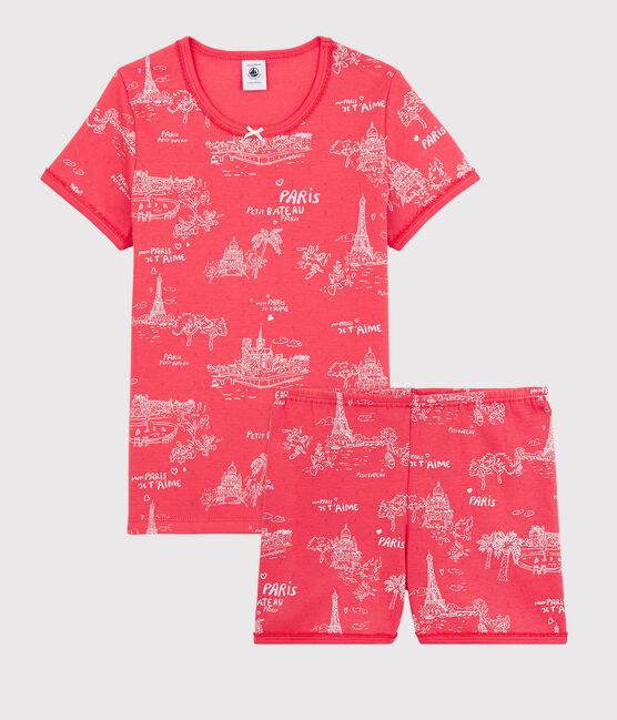 Girls' Paris Print Cotton Short Pyjamas GROSEILLER pink/FLEUR pink