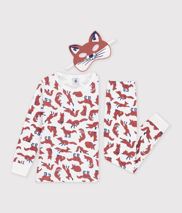 Children's cotton fox costume pyjamas white/multicolor
