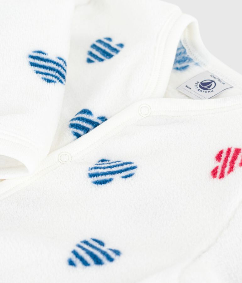 Babies' winter onesie in heart-print fleece white/multicolor