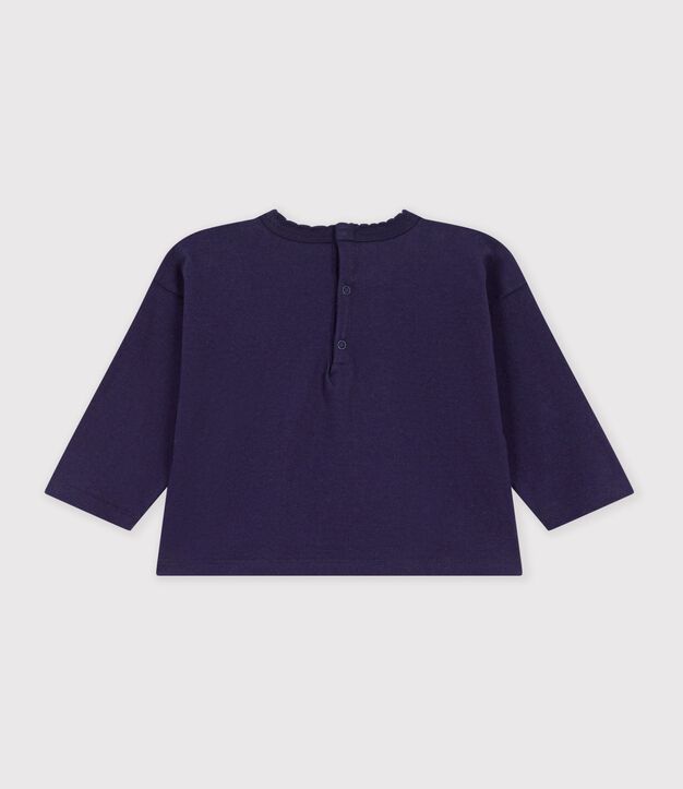 Babies' long-sleeved plain cotton T-shirt with a little motif SOIR